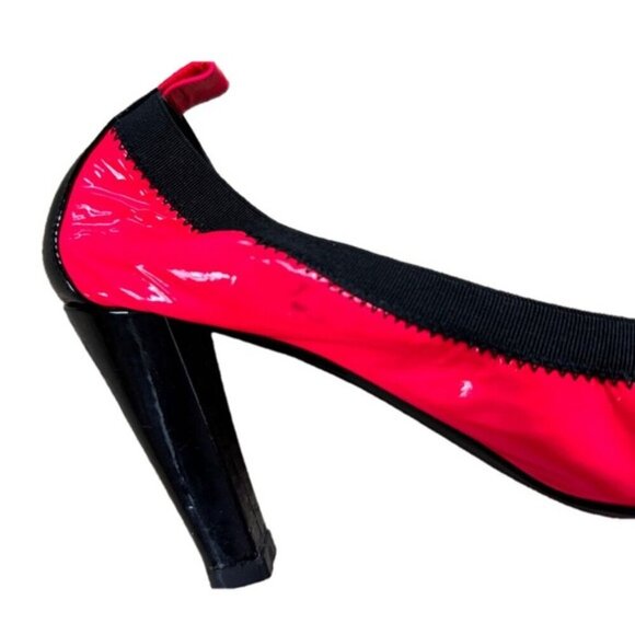 Chanel Logo Pink Patent Leather Black Cap Toe Ballet Pump Heels 10.5 US 41 IT - Picture 9 of 12